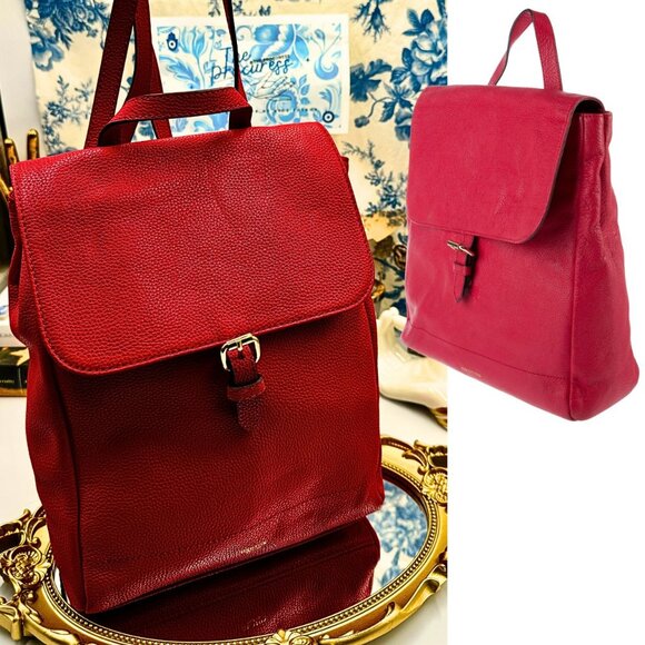 🆕 OROTON 🧿 NWOT Bueno Red Leather Backpack - Picture 1 of 16